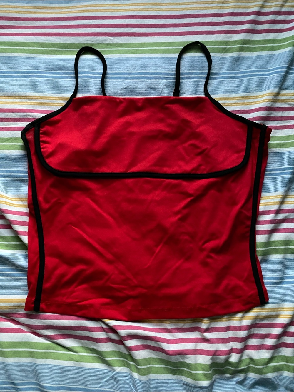 Red Cami Tank with Black Contrast Trim